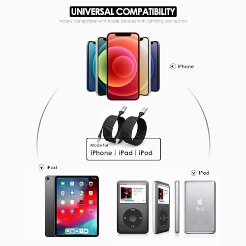 15 FT Extra Long i Phone Charger Cable – Apple MFi Certified Braided Lightning Cable for Fast Charging – Compatible with i Phone 14 Pro Max, 13, 12, 11, X, XR, XS, SE, 8, 7, 6, 5 & i Pad – Durable Black Design for Ultimate Convenience and Mobility