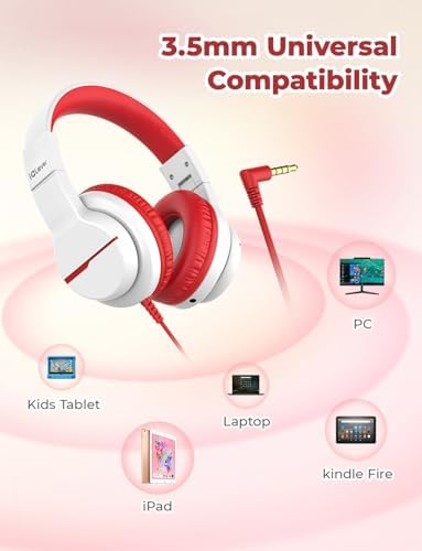 i Clever Kids Headphones: Safe 85 d B Volume-Limited Over-Ear Stereo Sound for Children – Foldable, Lightweight, and Compatible with i Pads and Computers for Easy Travel and Learning