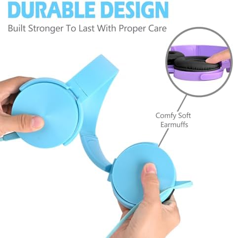Exceptional Wireless Comfort for Learning – 2 Pack Kids Headphones with Soft Swivel Ear Pads for Engaging Online Education, Stylish Light Blue & Purple On-Ear Designs Ideal for School Use and Virtual Classrooms, Durable Wired Connectivity for Laptops and Meetings