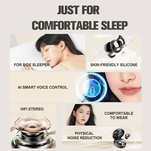 Transform Your Sleep Experience with Mini Wireless Noise Cancelling Earbuds for Side Sleepers – Ultra-Comfortable Bluetooth Design in Skin-Tone Finish for Unmatched Comfort and Device Versatility – Ideal for Restful Nights and Relaxing Moments