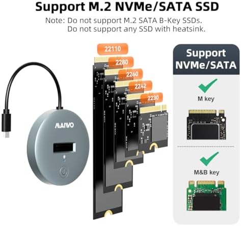 MAIWO Tool-Free M.2 NVMe SATA SSD to USB-C Adapter – 10 Gbps High-Speed Docking Station with UASP & Trim Support, 8 TB Capacity, Ultimate Storage Expansion for Professionals and Creatives
