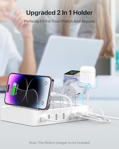 Soo Pii 60 W 6-Port USB-C Charging Station with 20 W Fast Charge – Multi-Device Power Hub for i Phone 14/13/12, Includes 6 Short Cables & 2-in-1 Holder for Organized Charging – Perfect for Home, Office & Travel