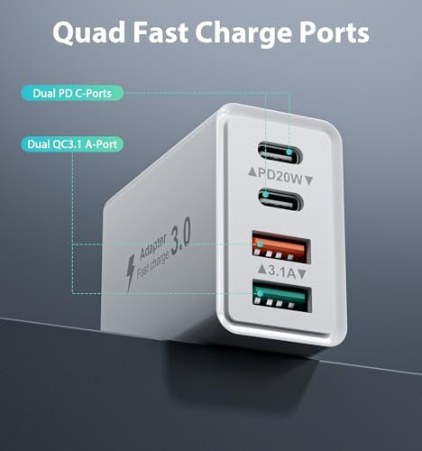 Rapid Charge Anywhere: 40 W USB-C Wall Adapter with Dual PD & QC Technology – Universal Compatibility for i Phone, i Pad, Samsung & Android Devices – Compact, Safe, and Efficient Fast Charging Cube for Home and Travel