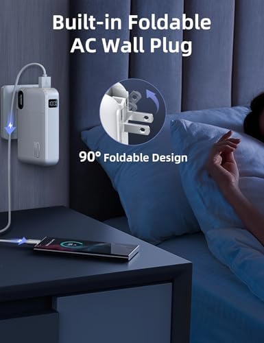 10000 m Ah RORRY Portable Charger with Built-in Cables & AC Wall Plug – Ultra-Fast 22.5 W Power Bank for i Phone 16/15/14, Samsung Galaxy S24/S23/S22, Google Pixel, LG, i Pad – Exceptional Travel Companion with Multi-Device Charging Capability and Enhanced Compatibility