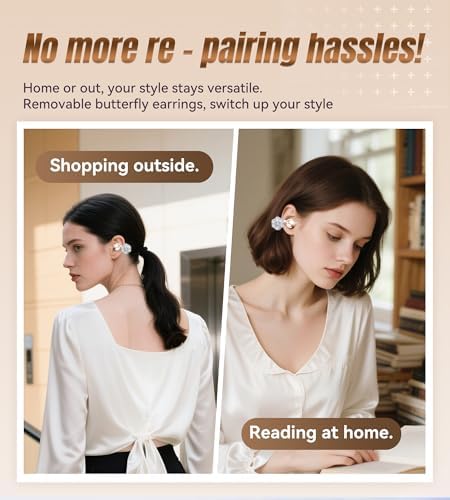 Chic Wireless Bluetooth 5.4 Earbuds with Fashionable Detachable Flower Earrings – Stylish Open Ear Headphones for Women, Waterproof IPX5 Rated, 50-Hour Playtime, Ideal for Festivals, Parties, and Unique Gift Giving (White)