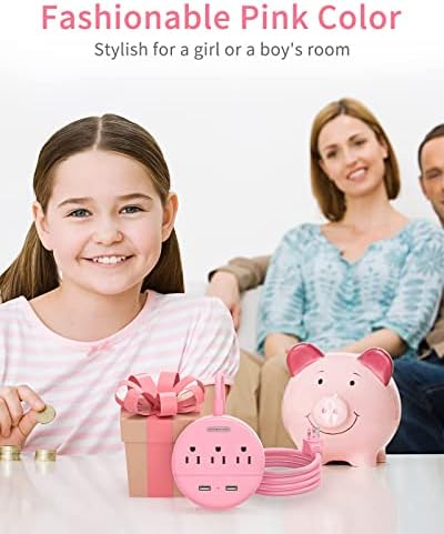 Stylish 25 ft Rose Pink Extension Cord by NTONPOWER – Flat Plug Power Strip with 3 AC Outlets & 2 USB Ports, Versatile Wall Mount Charging Station for Home, Dorm, or Office – ETL Certified for Enhanced Safety and Performance
