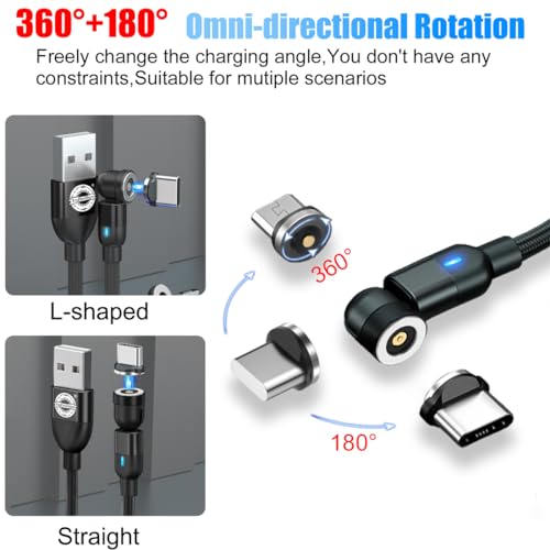 Revolutionary 3-in-1 Magnetic Charging Cable Set – Versatile Micro USB, Type-C, and Lightning Compatibility with 360° Rotating Connectors and LED Status Indicator – Durable, High-Quality Blue Cables Available in 3 FT and 6 FT Lengths for Ultimate Convenience On-the-Go