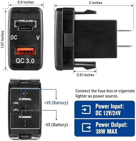 Anina Advanced Dual USB C Car Charger Socket for Toyota – 12 V/24 V Fast Charging PD3.0 & QC3.0 Outlet with LED Voltmeter for Tundra 2005-2006, 4 Runner 2003-2009, Hilux 2005-2014 – Compact Design for Enhanced Performance and Safety Monitoring