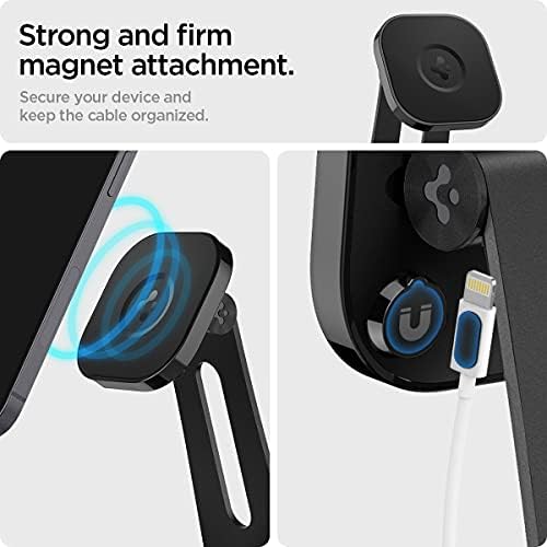 Spigen One Tap Mag Fit Wireless Charger Mount for i Phone 16/15/14/13/12 & Air Pods Pro – Effortless Magnetic Charging Stand with Innovative One Tap Technology, Sophisticated Black Finish, Enhanced Mag Safe Support, and Non-Slip Stability for Seamless Home and Office Charging Solutions