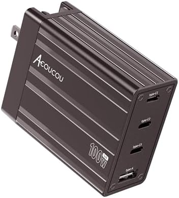Acacou 100 W 4-Port USB-C Fast Charger – Ga N Technology for Ultimate Device Compatibility in Dark Bronze – Rapid Charging for Mac Book Pro/Air, Google Pixelbook, Dell XPS, i Pad Pro, Galaxy S23/S22, i Phone 15/14/Pro – Compact, Efficient Power Solution for Home and Office
