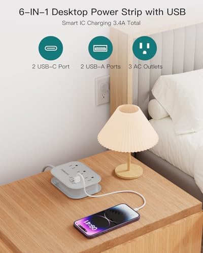 Compact Flat Plug Power Strip with 3 AC Outlets & 4 USB Ports (2 USB-C) – Ultimate Travel Charging Station with 5 Ft Extension Cord for Home and Dorm Use – Essential Non-Surge Protector for Cruises and On-the-Go Power Solutions – Enhanced Device Compatibility and Speed