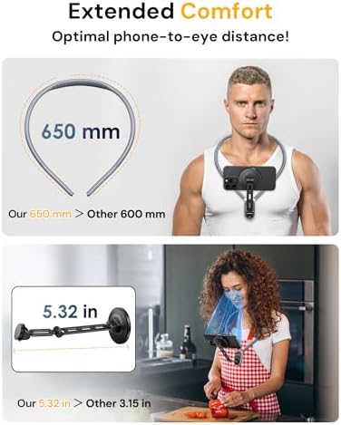 Revolutionize Your Content Creation with Our Adjustable Magnetic Neck Phone Holder – Hands-Free POV/Vlog Filming for i Phone & Android, 650 mm Versatile Neck Mount for Cooking, Riding, and Outdoor Adventures, Essential Accessory for Creative Innovators