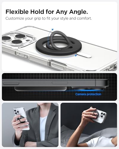 Experience Ultimate Grip with Spigen Dual Pop Mag Fit Phone Holder – Premium Magnetic Silicone Mount for i Phone 16/15/14/13/12 Series – Sleek Gray Design for Enhanced Stability and Comfort on the Move.
