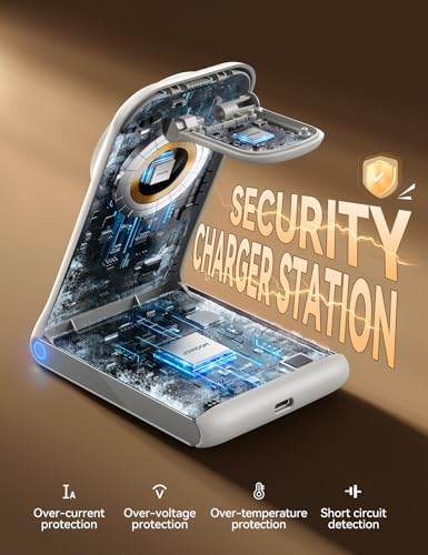 Revolutionize Your Charging Routine with JOYROOM 3-in-1 Wireless Charging Station – Fast 15 W Power Hub for i Phone 16, 15, 14, 13, Apple Watch, and Air Pods – Mag Safe Compatible with Sleek Design for Organized Tech Space and Enhanced Device Protection