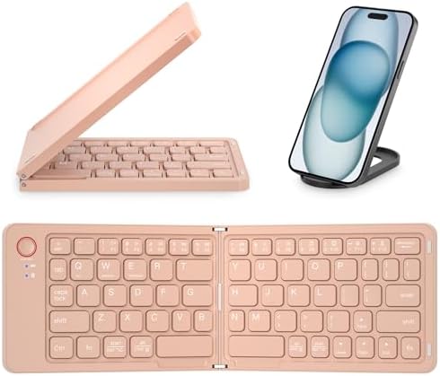 Ultimate Mini Wireless Folding Keyboard for Travel – Sync 3 Devices Effortlessly, Premium Aluminum Design for i Phone, i Pad, Mac, Android & Windows – Compact & Portable Full-Size Typing Solution