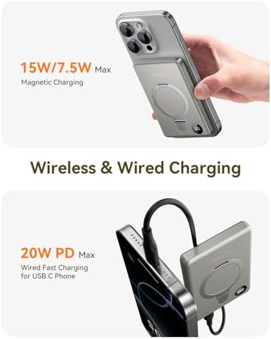 Revolutionize Your Mobile Charging with the Kuulaa 10,000 m Ah Mag Safe Power Bank – Ultra-Slim, 20 W PD Fast Charging, Wireless & Portable with Kickstand and LED Display for i Phone 16/15/14/13/12 Series (Grey) – Seamless Compatibility and Enhanced Versatility