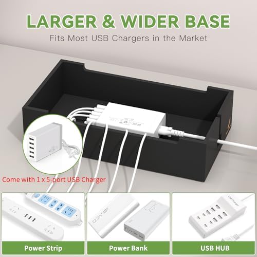 Pezin & Hulin Premium Cable Management Box – Multi-Device Charging Station with 5-Port Adapter & 6 Versatile Cables – Elegant Natural & Black Design for Seamless Organization and Clutter-Free Living – Ideal for Home Offices and Modern Spaces