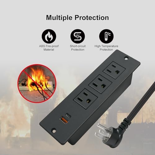 Enhance Your Charging Setup with the USB C Conference Recessed Power Strip – 20 W Fast Charging Solution with 3 AC Outlets & 2 USB Ports (PD 20 W & QC 18 W) – Space-Saving Mountable Design & 10 ft Extension Cord for Convenient Access in Furniture Integration – Perfect for Home Offices, Nightstands & More