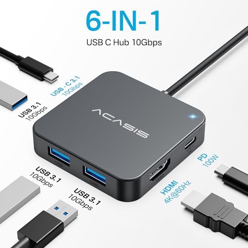 Ultra-Fast USB C Hub 10 Gbps – Multiport Adapter with 4 K 60 Hz HDMI, 100 W Power Delivery & USB A 3.2 Port – Essential Connectivity Solution for Mac Book, Dell, Lenovo, Surface & i Pad Pro – Elevate Your Workspace with Enhanced Speed and Versatility