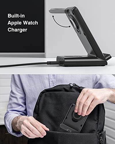 Revolutionary 3-in-1 Wireless Charging Station for Apple Devices – Fast Charger Compatible with Apple Watch Ultra (Models 10-3), i Phone 16/15/14/13/12/11/X, and Air Pods Pro with Adapter – Elevate Your Charging Experience with Sleek Design and Enhanced Compatibility for All Your Essentials