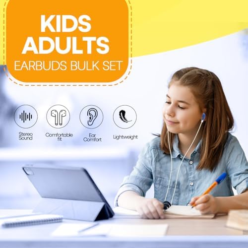 Bulk Classroom Earbuds – 30-Pack Multi-Color Wired Headphones for Kids and Educators, Individually Wrapped for Effortless Distribution and Enhanced Device Compatibility, Ideal for Focused Learning and Engaging Educational Activities