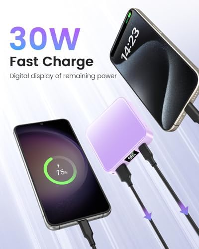 Ultra-Compact 10000 m Ah Fast Charge Mini Power Bank with Smart LED Display – Portable USB C Charger for i Phone, i Pad, Samsung & Android Devices – Optimal Power Solution for On-the-Go Charging