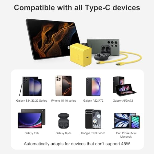Power Up in Style: 45 W Type C Charger 2-Pack with 10 FT Cables – Fast Charging for i Phone 15/16, i Pad Pro, Galaxy S21-S25 – Sleek Pink Design for Enhanced Compatibility and Portability – Ideal Android Charger for Busy Lifestyles