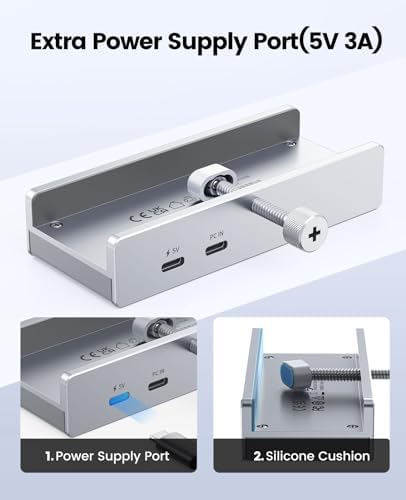 Transform Your Workspace with the ORICO USB Hub 3.0: Premium 4-Port Aluminum Clamp Adapter with Dedicated Power Supply for USB-A & USB-C Devices – High-Speed Data Transfer & Unmatched Compatibility for Enhanced Productivity