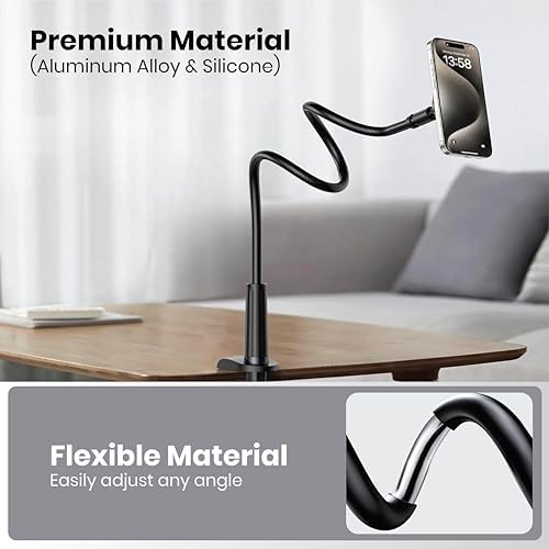 Adjustable 39in Phone & Tablet Holder – 360° Rotating Flexible Arm Mount for Bed & Desk, Universal Clamp Stand for Mobile Phones, Kindle, Galaxy Tabs, Fire Tablets, 4.7″-11″ Devices – Enhanced Compatibility and Speed