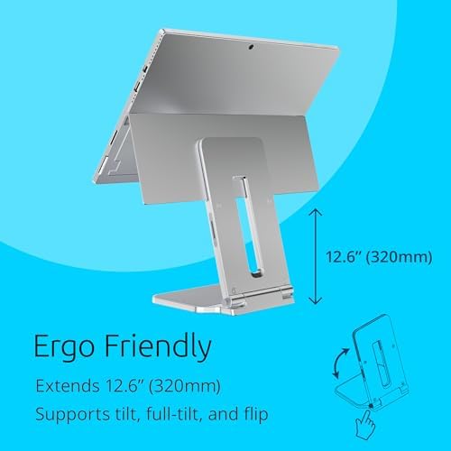 Kensington Elevated Surface Pro Stand – Adjustable Tablet Holder for Ergonomic Desk Setup, Non-Skid Design in Sleek Silver Finish, Portable and Compatible with Multiple Surface Pro Models for Enhanced Comfort and Productivity