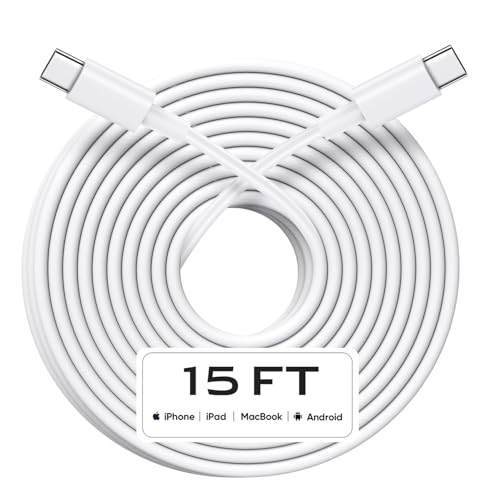 15 FT Premium USB C to USB C Fast Charging Cable – 60 W PD3.0 Compatible Charger for i Phone 16/15 Pro and Samsung S24/S25 – Extra Long TPE Design for Enhanced Durability and Flexibility – Ideal for i Pad Pro and More