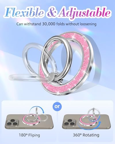 Glamorous Blue Glitter Mag Safe Phone Ring Holder – Stylish Magnetic Grip for i Phone 16, 15, 14, 13 Pro Max & Plus – Secure Finger Stand for Enhanced Control and Protection – Effortless Attachment and Detachment for Fashion-Forward Users