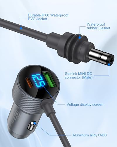 Starlink Mini Car Adapter – Dual-Port Waterproof Fast Charger with PD30 W & QC18 W, 10 FT 12 V DC Power Cable for Ultimate Compatibility in Cars, Trucks, Vans, and Yachts – Reliable Power On-the-Go