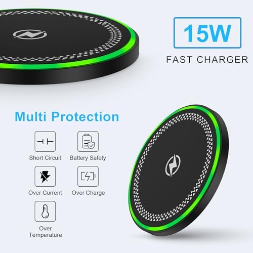 High-Speed Pixel 9 Pro & Samsung Galaxy S25 Wireless Fast Charging Pad – Dual Pack 15 W Charger Station for Pixel 9 A, 9 XL, 8, 7, 6 & Galaxy S25, S24, S23, S22, S21, S20 Ultra – Enhanced Safety, Compatibility & Efficiency – Ideal for Android Devices with Mute Indicator Light and Durable Design