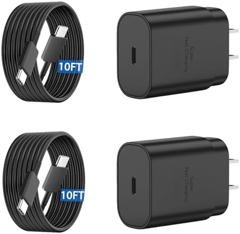 Ultimate 10 FT USB C Fast Charging Cable & 25 W Samsung Super Fast Charger Block for Galaxy S24/S23/S22 Series – Enhanced Durability & Vibrant Yellow Design for Rapid Power Boosts