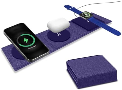ZTAR 3-in-1 Wireless Travel Charger: Ultimate Mag Safe-Compatible Charging Pad for i Phone 16/15/14/13/12, Samsung Galaxy, Air Pods & Apple Watch – Portable Foldable Design for Effortless Travel & Rapid Multi-Device Charging