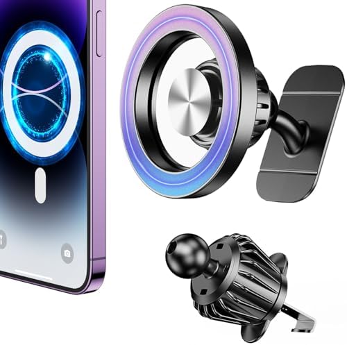 Mag Safe-Compatible 360° Automotive Dash-Mounted Phone Holder – 20 Powerful Magnets for Enhanced Stability – Hands-Free Air Vent Mount for i Phone – Streamlined Design for Effortless Navigation and Calls – Durable Car Accessory for Everyday Use – Clutter-Free Installation