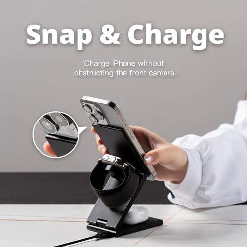 Versatile 3-in-1 Magnetic Wireless Charger for i Phone, Apple Watch & Samsung Galaxy – Travel-Friendly Foldable Charging Station with Fast Charging Capability, Enhanced Compatibility & Sleek Design (White)