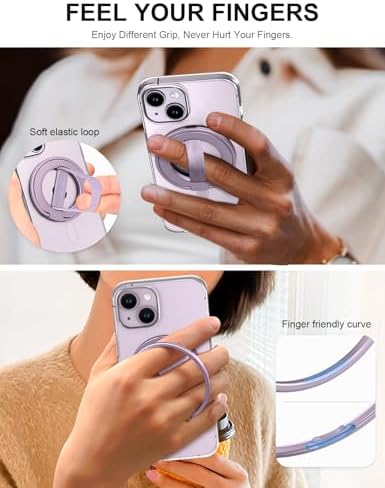 EWA Mag One Ultra Phone Grip Stand – Advanced Elastic Finger Loop & Magnetic Kickstand Holder for i Phone 16, 15, 14, 13 Pro/Max/Plus – Optimal Hands-Free Viewing & Superior Grip Stability – Sleek Black Design for Everyday Convenience