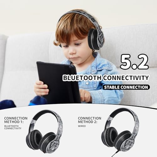 Ultimate Comfort Wireless Bluetooth Headphones for Kids – Ergonomic Over-Ear Design with Soft Protein Cushions for Unmatched Listening Pleasure – Perfect for Gaming, Music, and Active Lifestyles – Sleek Black and White Aesthetic for Ages 3 to 21 – Lightweight and Durable for Long-Term Use – Ideal Wireless Sports Headset with Extended Battery Life for Endless Enjoyment