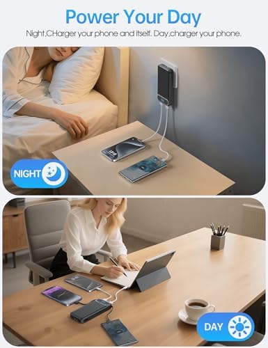 Ultra-Compact 12000 m Ah Power Bank with Built-in Charging Cables & AC Plug – 20 W PD Fast Charging for i Phone, Samsung, Android, USB-C Devices – Travel-Friendly External Battery Pack in Purple – Unmatched Portability and Efficiency for On-the-Go Charging Solutions