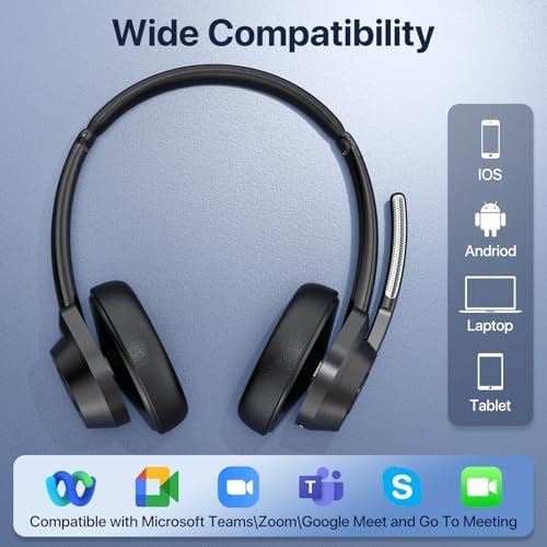 Advanced Bluetooth Headset with Noise-Canceling Microphone – V5.4 Wireless Technology for Effortless Multipoint Connectivity – Ultra-Lightweight Design Perfect for Work, Zoom Meetings, and Mobile Calls – Ideal for Noisy Environments – Stylish Black Finish