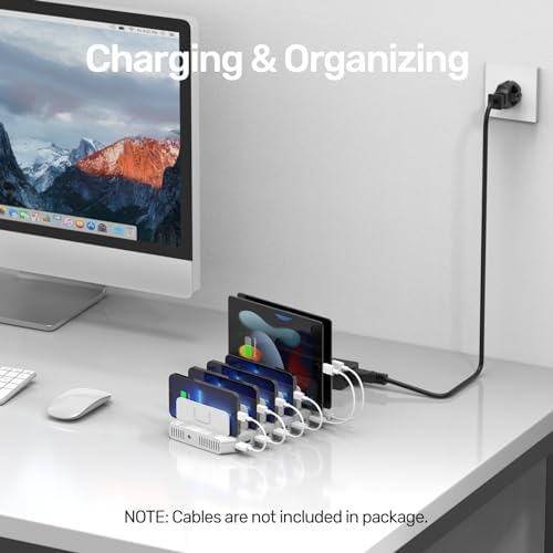 Unitek 10-Port USB Charging Station: Smart IC Technology for Fast, Organized Device Charging with Adjustable Dividers – Ideal for i Pads, Tablets, Kindles & i Phones in Home or Office Settings