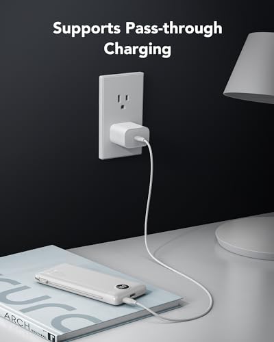 Sleek VRURC 10,000 m Ah Portable Charger with Built-in Wall Plug – Rapid 22.5 W USB Power Bank for Ultimate Travel Convenience – Slim Profile, 4 Outputs & Dual Inputs for Multi-Device Charging – Essential USB-C Compatible Travel Accessory in White