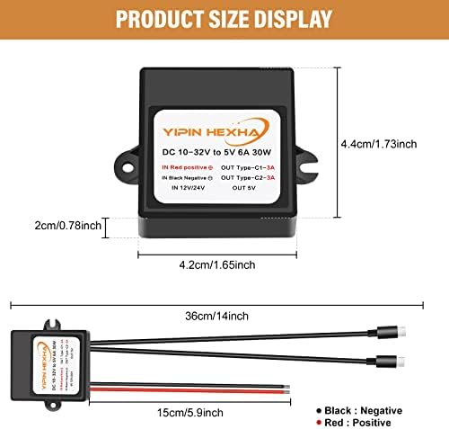 High-Efficiency 12 V/24 V to 5 V Dual USB-C Power Converter – 30 W DC-DC Step Down Module with 6 A Output for Rapid Device Charging and Universal Compatibility