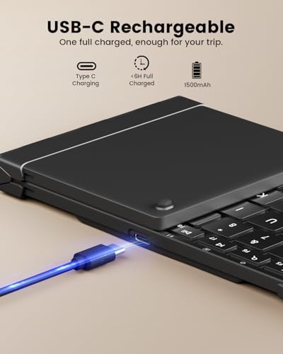 Proto Arc XK01 Plus Backlit Foldable Bluetooth Keyboard – Ultimate Portable Multi-Device Wireless Keyboard for Travel, Featuring Rechargeable Battery and Full-Size Design for i Pad, Tablet, Smartphone, Laptop, and PC Use