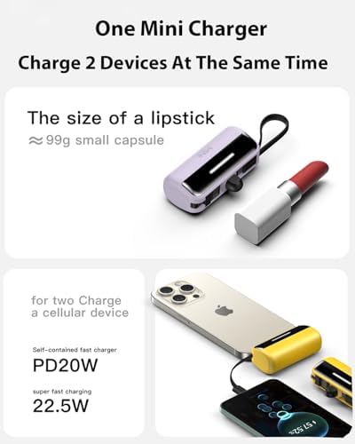 Compact Dual-Pack Portable Power Bank 5500 m Ah with Built-in Cables and Stand – 22.5 W Fast Charger for i Phone 16/15/14, Samsung Galaxy & Android Devices – Lightweight Travel Essential for Quick Charging and Easy Portability – Smart LED Display for Battery Life Monitoring