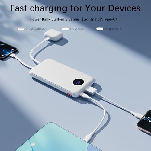 Versatile 10,000 m Ah Portable Power Bank with Integrated Cables – Ultra-Fast Charging for i Phone, Samsung Galaxy, Google Pixel, LG, and More – Compact, Travel-Friendly Design with LED Display – Multi-Device Support with Dual Inputs and 4 Outputs for Ultimate Convenience – Enhanced Safety Features for Secure Charging on the Go