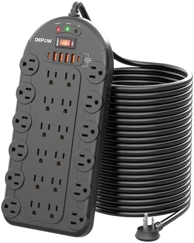 Ultimate Power Strip with 24 AC Outlets and 6 USB Ports, Including 2 High-Speed USB-C Ports, 3400 Joules Surge Protection, 10 Ft Heavy-Duty Flat Plug Extension Cord, Wall Mountable Design for Home and Office Use, ETL Listed for Safety Compliance