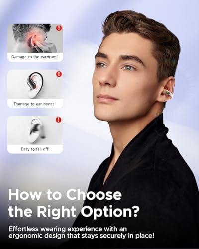 Elevate Your Sound Experience with truefree B1 Open-Ear Wireless Earbuds – Cutting-Edge Bluetooth 5.4 Technology, Immersive Spatial Audio, Ultra-Lightweight Clip-On Design, 25-Hour Long Battery Life with Quick Charge, Effortless Multipoint Connectivity for Smooth Device Switching, and Customizable Audio Settings via App for Personalized Listening Excellence. Perfect for Active Lifestyles, These Innovative Earbuds Combine Comfort and Awareness, Allowing You to Enjoy Music, Podcasts, and Calls While Staying Aware of Your Surroundings. Designed for Everyday Use, Whether at the Gym or on the Go, truefree B1 Offers Unmatched Sound Quality and Convenience, Transforming Your Audio Journey with Each Note.